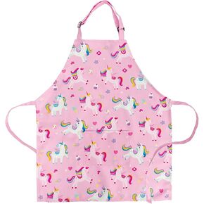 Decowall AP-001 Kids Apron Unicorn for Girls Boys Toddler Chef Marrons Pocket for Kids Cooking Baking Paint Rail