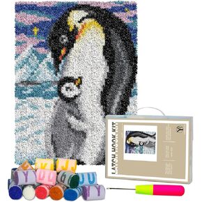 YP Latch Hook Kits for Kids and Adults DIY Rug Crafts Arts Carpet for Home Decoration Festival Gifts,20.5" X 14.5"（Penguin）