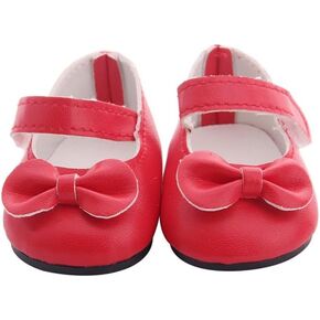 أحذية دمية 18 '' Doll 'Mary Jane Style Leather With With Bow Fashion Doll Decoration Accessories تناسب 18 بوصة دمية (وردية)