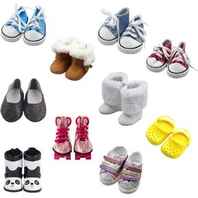10 أزواج من أحذية دمية 18 بوصة ، Bosoirsou 2.75in Boots Dance Shoes Sandals أحذية قماشية أحذية قماشية ملحقات 18 "American Girl Doll
