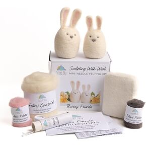 Felted Sky Bunny Friends Needle Felting Kit Learn How to Sculpt with Wool | Beginner Friendly for Adults and Teens | Includes Everything to Create 2 Easter Rabbits | Has Video Instructions