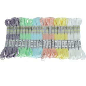 24 Skeins عدة ألوان تأثير لامع 8 أمتار سلسلة غرزة المعادن المعدنية لتطريز الأساور الصداقة DIY الأعمال الفنية المنسوجة يدويًا (متعدد الألوان)