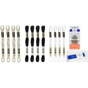 DMC التطريز Floss Mouline Special Black (310) ، Cream (712) ، White (Blanc) -3 Colour