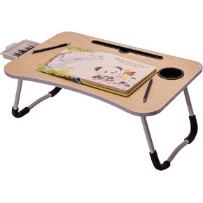 Ohaho Laptop Bed Desk ، طاولة لفة قابلة للطي مع حامل كوب ، فتحة الكمبيوتر اللوحي ، حامل محمول للعمل ، الكتابة ، الرسم (الأزرق)