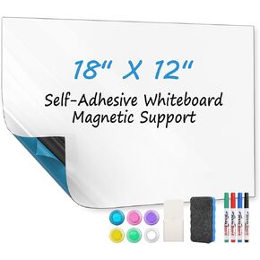 MaxGear White Board Sticker with Self-Adhesive Backing, 36"x24" Magnetic Dry Erase Board for Wall, Magnetic Whiteboard Wallpaper Stick on Wall with Markers, Holder, Eraser, Magnets, 3 'x 2'