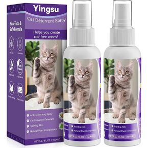 Cat Deterrent Spray, Natural Cat Repellent Spray Outdoor and Indoor, Effective Cat Scratch Furniture Protector Spray Behavior Training Aid for Sofas Curtain, Rugs-5.07oz, 2PC