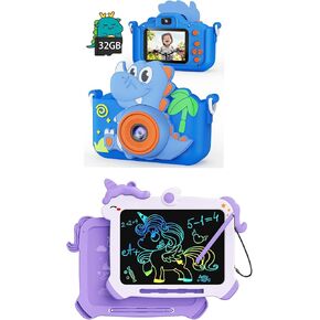 Dinosaurs Kids Selfie Camera & Unicorn LCD Writing Tablet for Kids