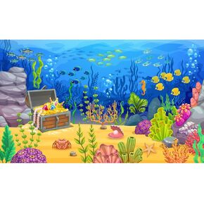 كرتون تحت الماء المناظر الطبيعية أسماك السمك الخلفية القراصنة الكنز الصدر مع السمكة حمولة terrarium الخلفية المحيط المرجانية الشعاب المرجانية الأزرق الأزرق أسماك خزان السمك تحت خلفيات موضوع البحر 24x16in