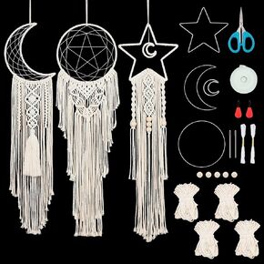 Beunitone Macrame Kits للبالغين المبتدئين Easy 3 Set Moon Star Kits Diy Dream Catcher Kit مع تعليمات