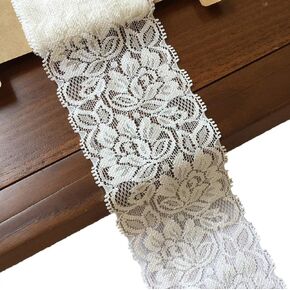 Lace Realm 2.25 Inches Wide White Stretch Lace Ribbon with Floral Pattern Trim Lace for Headbands Garters Decorating Floral Designing & Crafts-5 Yards (7380 White)