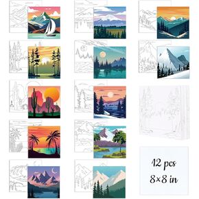 Homdat 12 PCS Canvas قبل رسم الطلاء المطبوعة لطلاء الطلاء اللوحة للرسالة والطلاء حفلة تفضيل هدايا عيد ميلاد الحفلات الافتراضية للبالغين (زهرة المناظر الطبيعية)