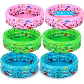 Jerify 6 Pack Kiddie Pool for Toddler 34 × 10 بوصة قابلة للنفخ ، حمام سباحة صغير ، طفل صغير تفجير 3 حلقات جولة حشوة الكرة بركة لتلعب لعبة المياه الداخلية والخارجية (نمط حيوان)