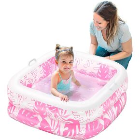 حمام سباحة kiddie القابل للنفخ في Sloosh ، حمام سباحة 32 "× 32" × 8.5 "مع وسادة ناعمة للأطفال والطفل الصغير ، وتفجير مربع حمامات السباحة لحفلة السباحة ، وألعاب المياه الداخلية والخارجية المحمولة (الوردي)