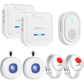 CallToU Wireless Caregiver Pager Call Button for Elderly, Medical Alert Systems for Seniors/Elderly Monitoring with 4 Call Bell, 500+Feet, 2 Plug-in Receiver+1 USB Receiver for Home Patients Emergency
