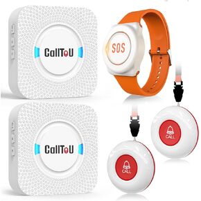 CallToU Wireless Caregiver Pager Smart Call System 2 Call Buttons 2 Receivers 1 Wrist Call Button Nurse Calling Alert Patient Help System for Home/Personal Attention Pager Plugin Receiver