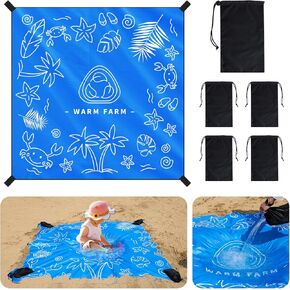 2-in-1 Beach Blanket & Kiddie Pool ، 6.56 × 6.56 قدم مربع الوزن ، نسيج بوليستر مقاوم للماء مع أكياس تخزين مرجحة وأكياس أوكسفورد ، ألعاب شاطئية محمولة لمنطقة اللعب الآمنة (الأزرق)
