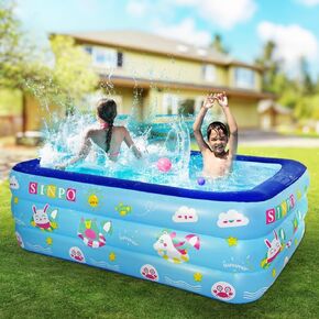 مواسم سباحة سباحة قابلة للنفخ للأطفال ، 58 × 40 × 20 بوصة ، PVC ، حمام سباحة الصيف للحديقة والفناء الخلفي في الهواء الطلق حفلات المياه