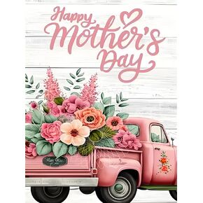 TOPMCYSG Happy Mother's Day Diamond Art Kits for Adults Beginners,5D Diamond Painting Flowers,DIY Paint with Round Full Drill Diamond Dots Gem Painting for Adults,Truck Home Wall Decor 12x16 in
