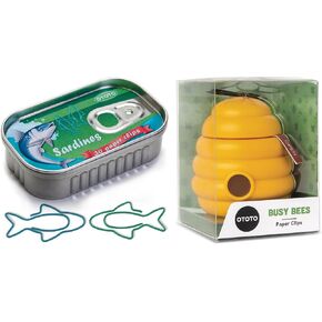 Ototo Busy Bees Paper Clip حامل 30 قطعة - مستلزمات Office Bee و 30 قطعة جديدة من مقاطع الورق المرح Sardine (حزمة 2)