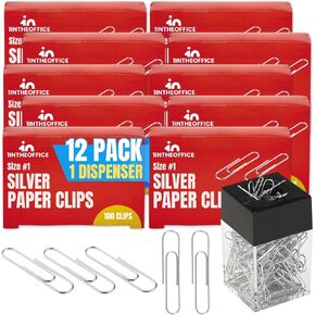 1 intheoffice paper clip dispenser ، magnetic-top ، #1 size standard size ، despenser dispenser listme ، silver ، 100/box 12 pack