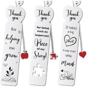 3 Pcs Teacher Appreciation Bookmark, Thank You Teacher Gift Bookmark for Women Men, Teacher Appreciation Gifts Metal Bookmarks for Christmas Day, Unique Bookmarks for Teacher’s Day
