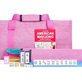 American Mahjong Tiles Set, Blue Bag, 166 White Tiles, 4 All-in-One Rack/Pushers, Mahjong Set, (Ma Jong, Mah Jongg, Majiang)