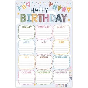 Boho Classroom Birthday Chart 16 "x24" ، فصول مخطط تقويم عيد ميلاد سعيد ، Dender Bind School Bulletin Discory ، ملصقات قابلة لإعادة الاستخدام مرة أخرى إلى لوازم التدريس المدرسي ، يتم شحنها في الأنبوب