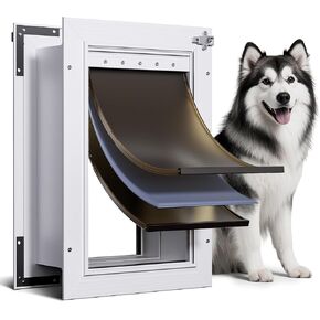 3-Flap Dog Door, All Aluminum Alloy Large Dog Doggy Doggie Door for Wall, Telescoping Tunnel, Heavy Duty Pet Door for Dogs, Insulation Layer, 2 Magnetic Flaps, Closing Panel, for Pet Up to 110lb