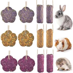 12pcs rabbit phem sticks ، معلق العصي المضغ والكعك تيموثي القش روز معالجة الكريسانثيموم لأرنب شينشيلا غينيا خنزير الهامستر والحيوانات الأليفة الصغيرة الأخرى وجبة خفيفة