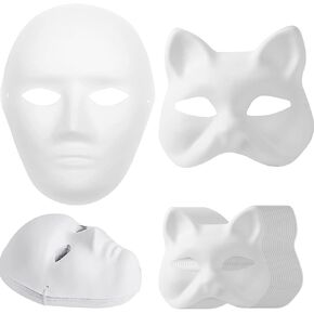 CALPALMY (30+16PCS) Paper Mache Masks & Cat Mask White Blank for Party, Cosplay, Artistic Projects, Theater, Halloween, Masquerade Parties, Classroom Art