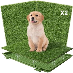 Dog Grass Pad with Tray: Reusable Training Pad with 2-Pack Replaceable Artificial Grass - Quick Absorbent Indoor Portable Dog Patio Potty, Washable Pee Pad For Small Medium To Large Dog, 22"x18" Green