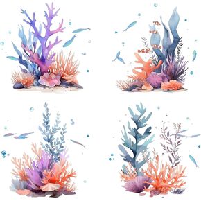 GORGECRAFT 4 Styles Sea Life Window Decal 6.3x6.3 Inch Ocean Animal Creatures Seaturtle Static Decal Sticker Glass Cling Anti-Collision Alert Decals for Prevent Stop Birds Dogs Pets Strikes in Kuwait