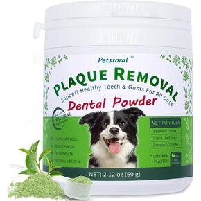 Plaque Removal Natural Dental Powder - Dog Dental Care and Bad Breath Treatment, Healthy Teeth & Gums for All Dogs, Beef Liver Flavour Dog Teeth Cleaning Powder - 2.12 oz