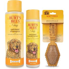 Burt's Bees Bundle Oatmeal Grooming Kit | يشمل شامبو الكلاب الشوفان والبلسم مع دقيق الشوفان الغروي والعسل ، وفرشاة دبوس وفرشاة مزدوجة الجوانب