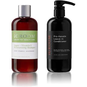 Igroom Dog Groomers Bundle - Argan & Vitamin e Dog Shampoo Concentrate ، التنظيف المحسن ، 16 أوقية - مكيف الإجازة المؤيد للكراتين ، فصل ممتاز ، 16 أوقية