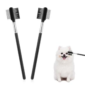 2 PCS Metal Grooming Combling للكلاب ، أمشاط مزيل البقع على الوجهين للدموع للكلاب الصغيرة ، الجراء ، والقطط ، أمشاط تنظيف العين - إزالة البقع المسيلة للدموع ، والقشرة ، والخاطس ، والبراغيث