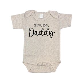 See You Soon Daddy, Baby Pregnancy Announcement Bodysuit Auntie, Uncle, Grandparents, and Upcoming Dads (White)