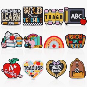 aposwow المعلم سيليكون بؤري الخرز ، 12pcs 3d pencil backpack apple adlecone حبات السيليكون للخرز مصنوعة من سلسلة مفاتيح ، diy school أساور القلفة الحرف لوازم الحرف اليدوية