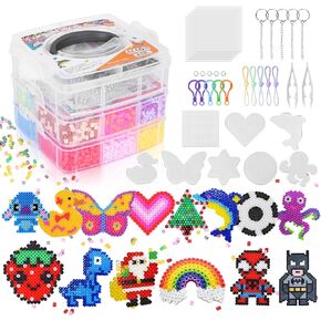 مجموعة Fuse Beads for Kids: 10000pc مجموعة حبات Melty ، مجموعة حرفة ذوبان حديد 5 مم مع 8 pegboards ، 5 ورقة الكي والملحقات ، الفنون والحرف اليدوية.