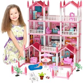 Big Doll House for Girls - Princess Dreamhouse - Casa Grande de Muñecas Para Niñas - منزل مذهل للدمى مع 14 غرفة وأثاث وسباحة. منزل للأطفال
