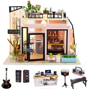 Spilay DIY Miniature Dollhouse Wooden Furniture Kit ، Mini Modern Model Plus مع غطاء الغبار و LED ، 1: 24 Scale Creative Doll House Friend Gift (Magic House)