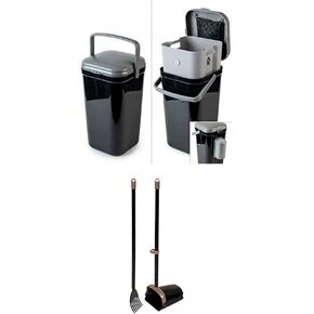 Petfusion Arm & Hammer Portable Trash Can مع 5 أكياس من النفايات ، Pooper Scooper Debivel Bin & Rake ، أسود ، بلاستيكي