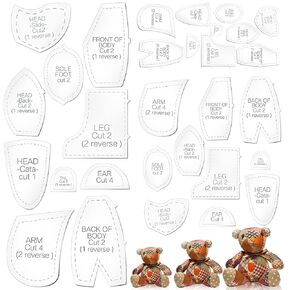 chunful 30 pcs الذاكرة أنماط خياطة الدب أنماط الحاكم acrylal template مجموعة محشوة قالب خياطة اللحف بالحيوانات القطع مع تعليمات نمط خياطة كبير لأدوات الفنون المبتدئين المنزل ، 10 ، 12 ، 15 بوصة