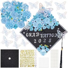 مجموعة زخارف Cap Visstree التخرج - 56 PCS DIY CAP DERICATION WITH PINK FLOY FLOWER FLOWER FLOWER FLOWER FLOWER FLOWER FLOWER LETTERS FLUSTERS 3D BLATFLY FOR 2025 GRAGUTION DUT GRAD HATS TOPPER