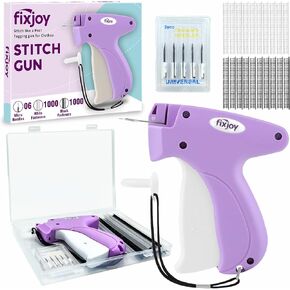 Schitch Gun for Cloths - Stitchy & Tagging Gun للملابس مع 6 إبر ، 2000 السحابات (أبيض وأسود) وصندوق تخزين - لا يوجد مربى ملابس ملابس وأداة Hemming (أرجواني)