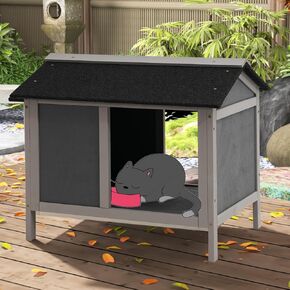 WAYTRIM Waterproof Cat House for Outdoor Feeding Station, Insulated Feral Feeding Station House Outdoor Kitty Dining Room Shelter for Food & Water