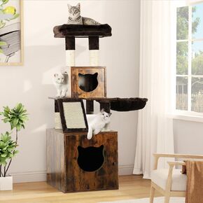 Yitahome Cat Tree مع حاوية صندوق القمامة ، وأثاث صندوق القمامة الخفي مع SISAL Scratfer