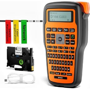 Label Maker Machine with-Tape, E1000 Heat Shrink Label Maker Waterproof-Labels for Cable Wire Network Industrial Office Labeling, Electrician Label Makers Handheld Label Machine with Different Fonts