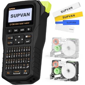SUPVAN G15M Mini Portable Label Maker Machine with 2 Tapes, Rechargeable 1200mAh Battery Thermal Printer, Compatible with Multi-Type Label, Home, Garage & Office