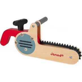 Janod Brico'kids Pretend Play Wooden Chainsaw - Safe Silicone Blade with Sound – Ages 3 Years+ -- J06471